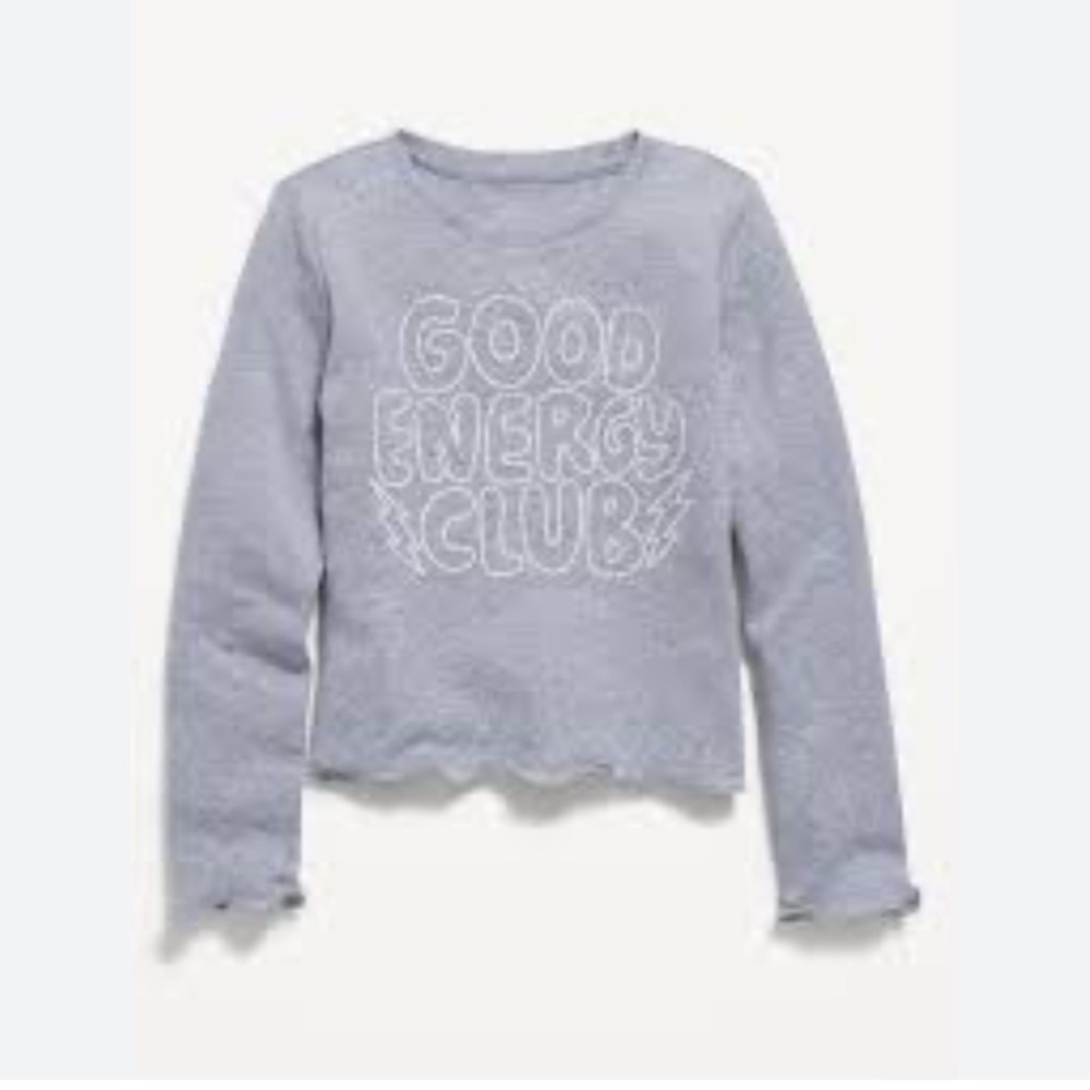 Girls Med/8 Graphic Rib-Knit Lettuce-Edge T-
Shirt - Good Energy Club Old Navy